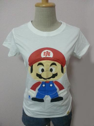 CS007W เสื้อคอกลมลายการตูนน่ารัก  mario สีขาว  เนื้อผ้ายืด นุ่มสวมใส่สบาย